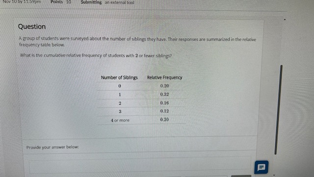 Nov 10 by 11:57pm Points 10 Submitting an