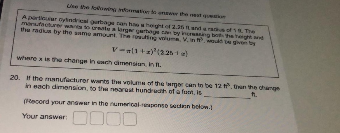 Use the following information to answer the next