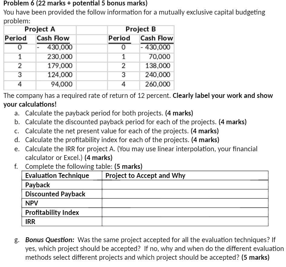 Problem 6 (22 marks + potential 5 bonus marks]