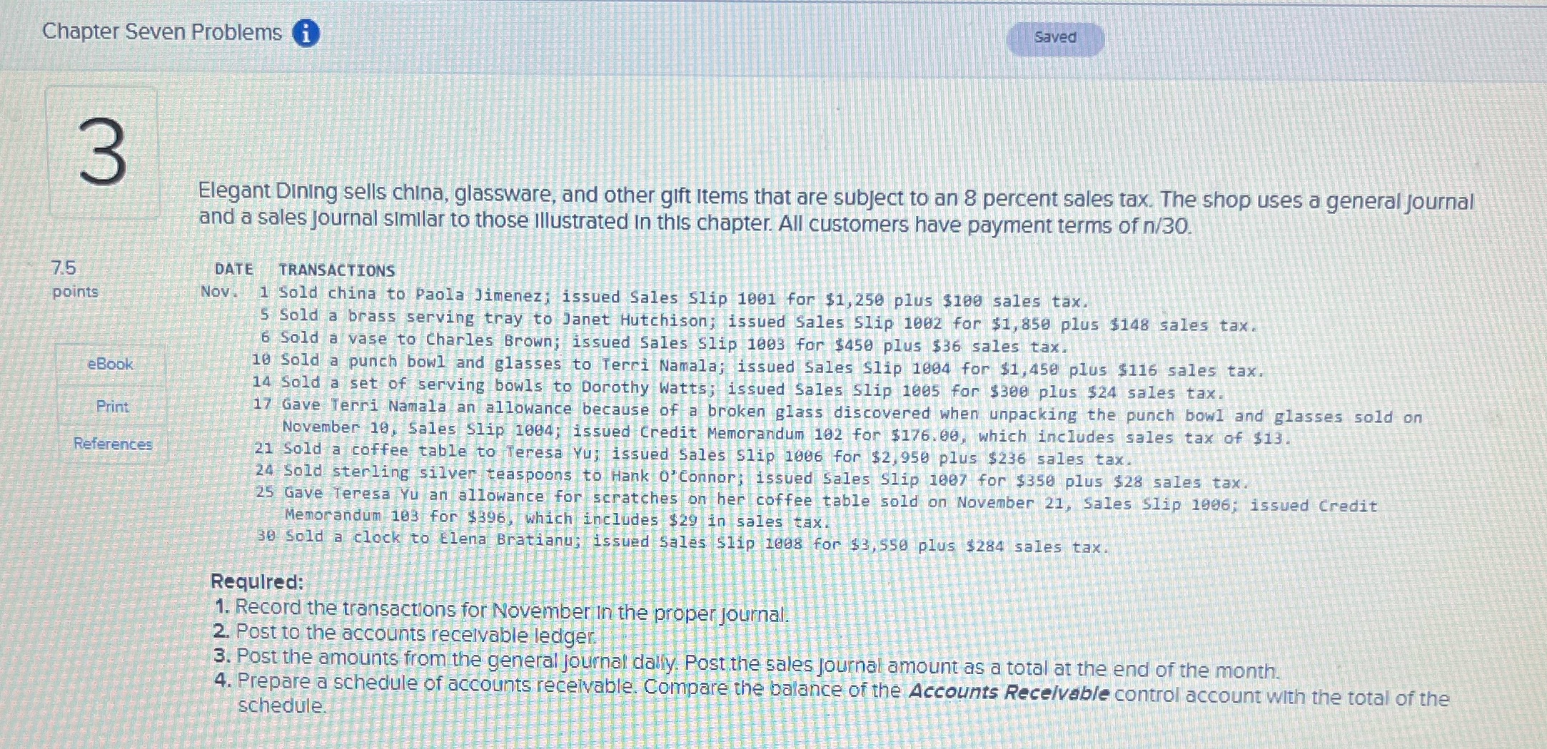 Chapter Seven Problems i Saved 3 Elegant Dining