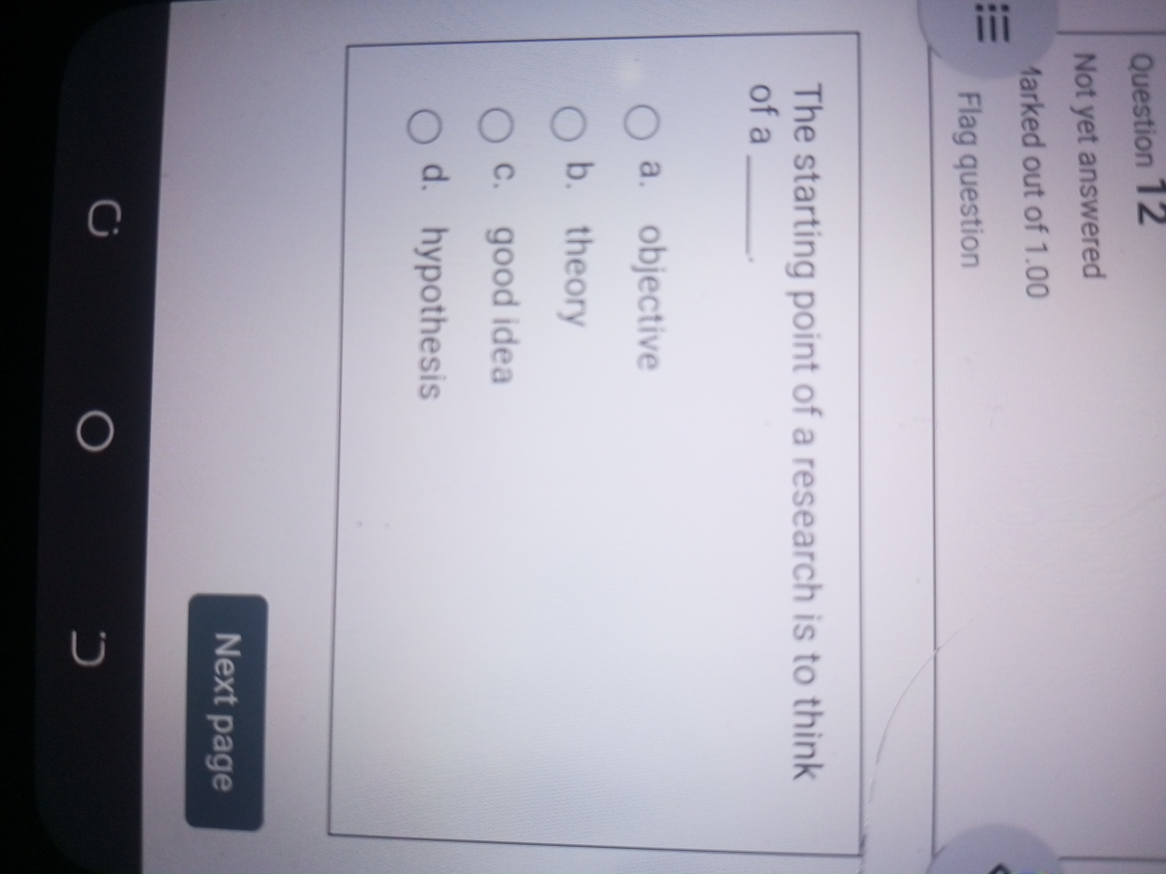 Question 12 Not yet answered Marked out of 1.00