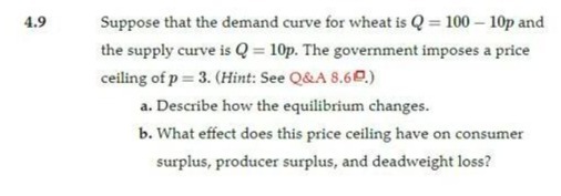 4.9 Suppose that the demand curve for wheat is Q