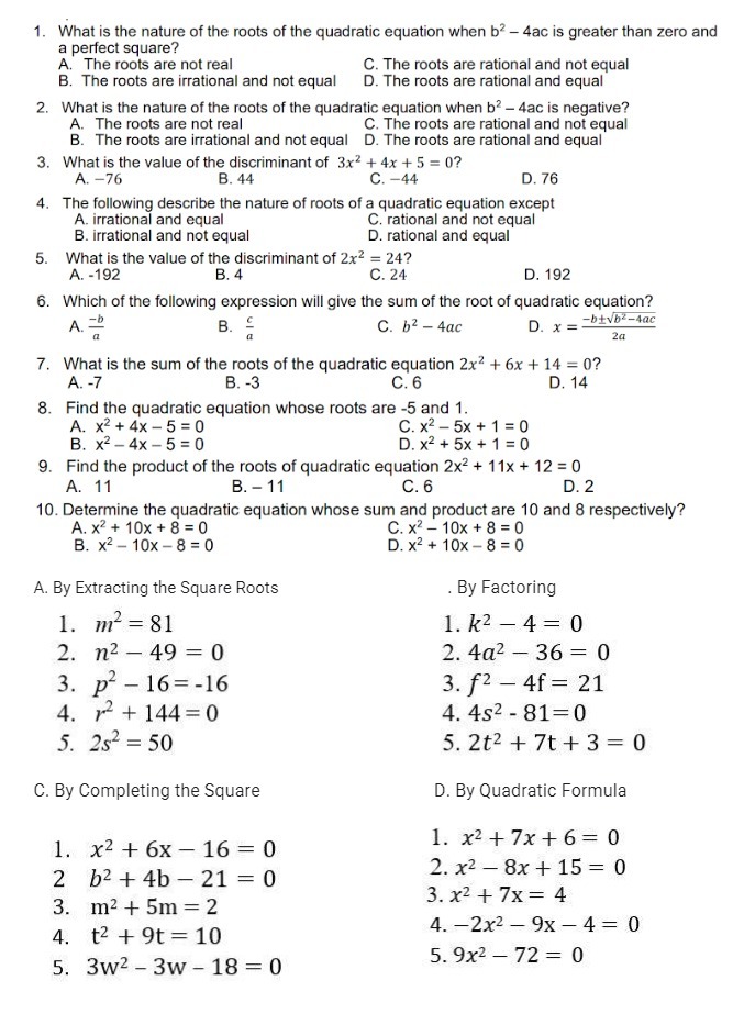 1. What is the nature of the roots of the