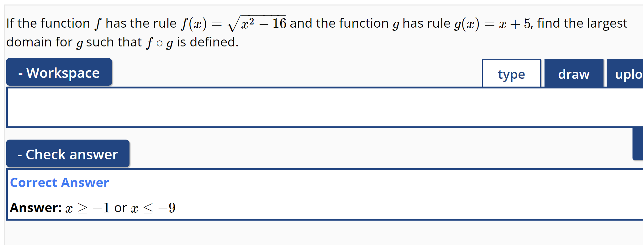 Ifthe function f has the rule f(a:) = \\/502 16