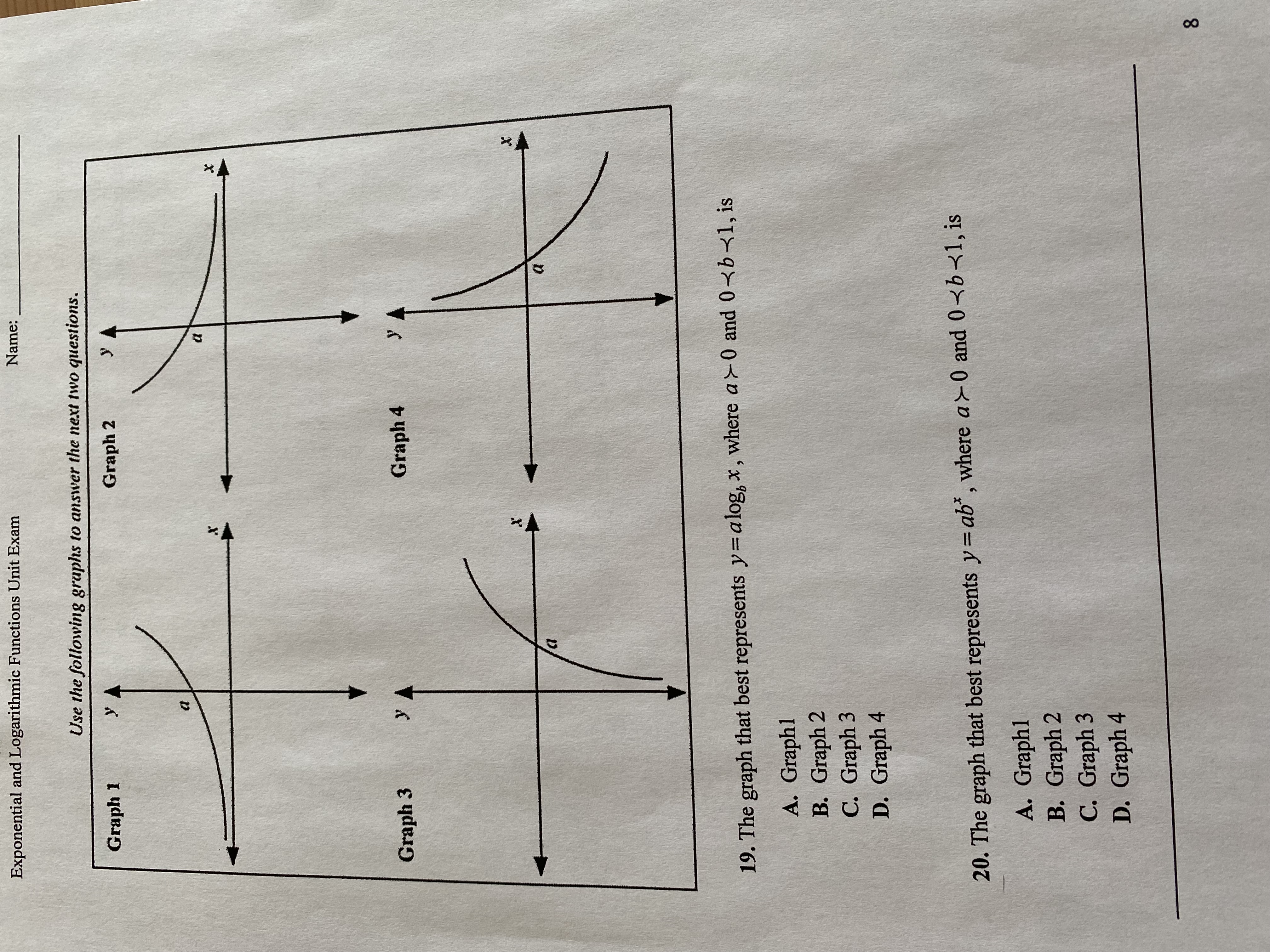 Exponential and Logarithmic Functions Unit Exam