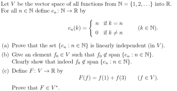 Let V be the vector space of all functions from N