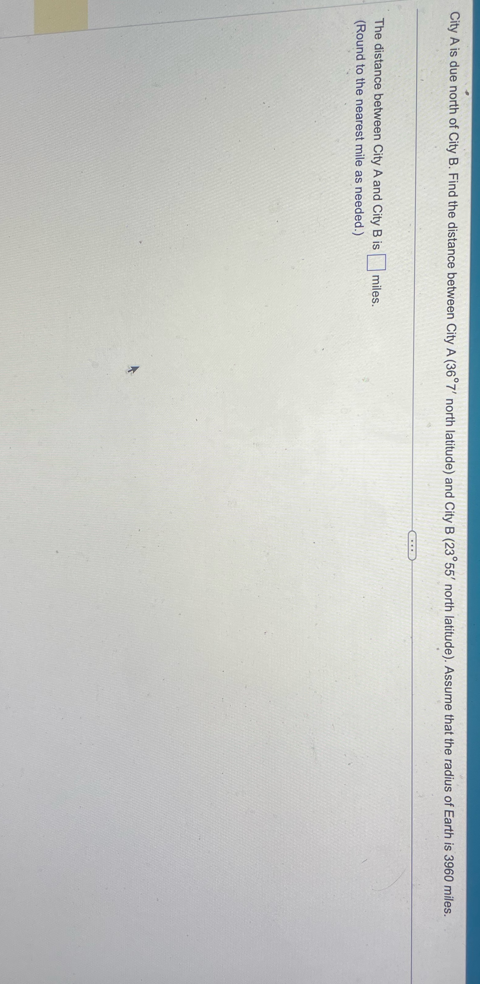 City A is due north of City B. Find the distance