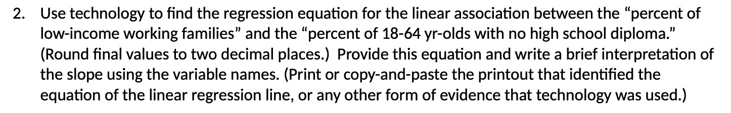 2. Use technology to find the regression equation