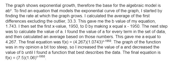 The graph shows exponential growth, therefore the