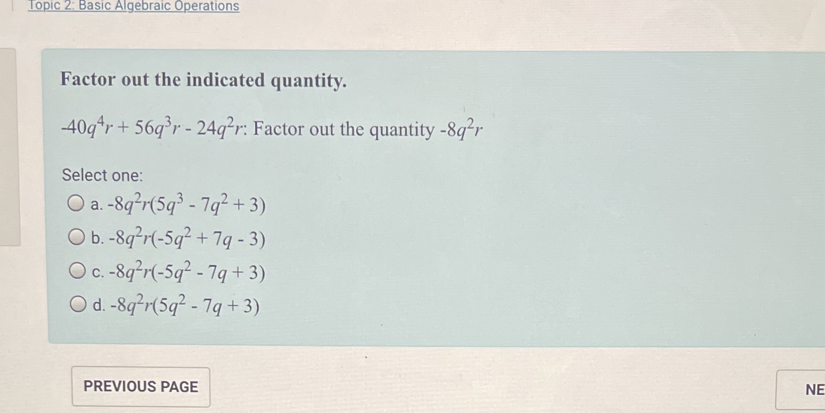 Trying to solve Topic 2: Basic Algebraic