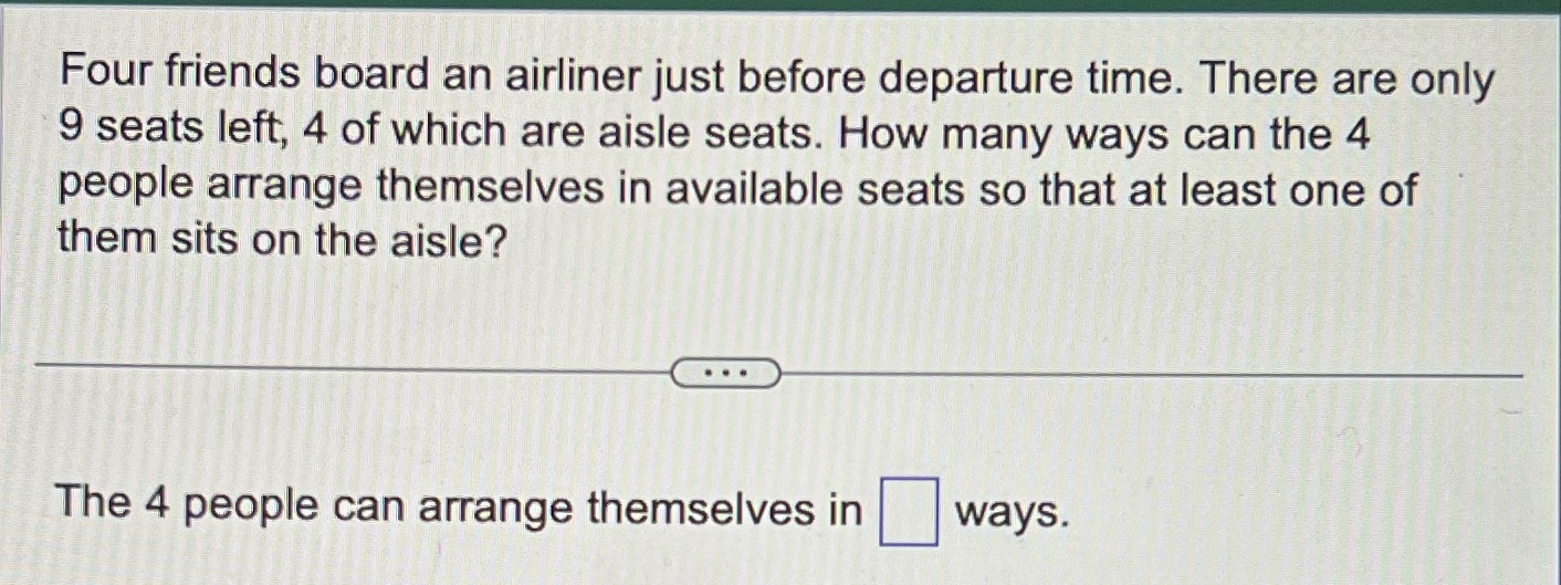 9 seats left, 4 of which are aisle seats. How