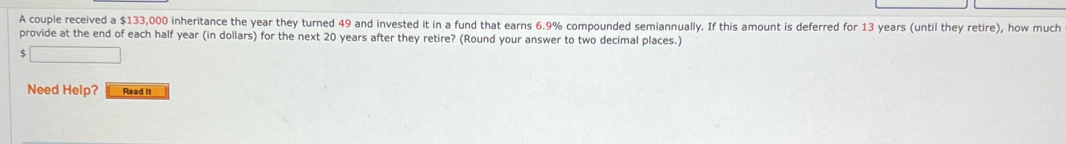 A couple received a $133,000 inheritance the year