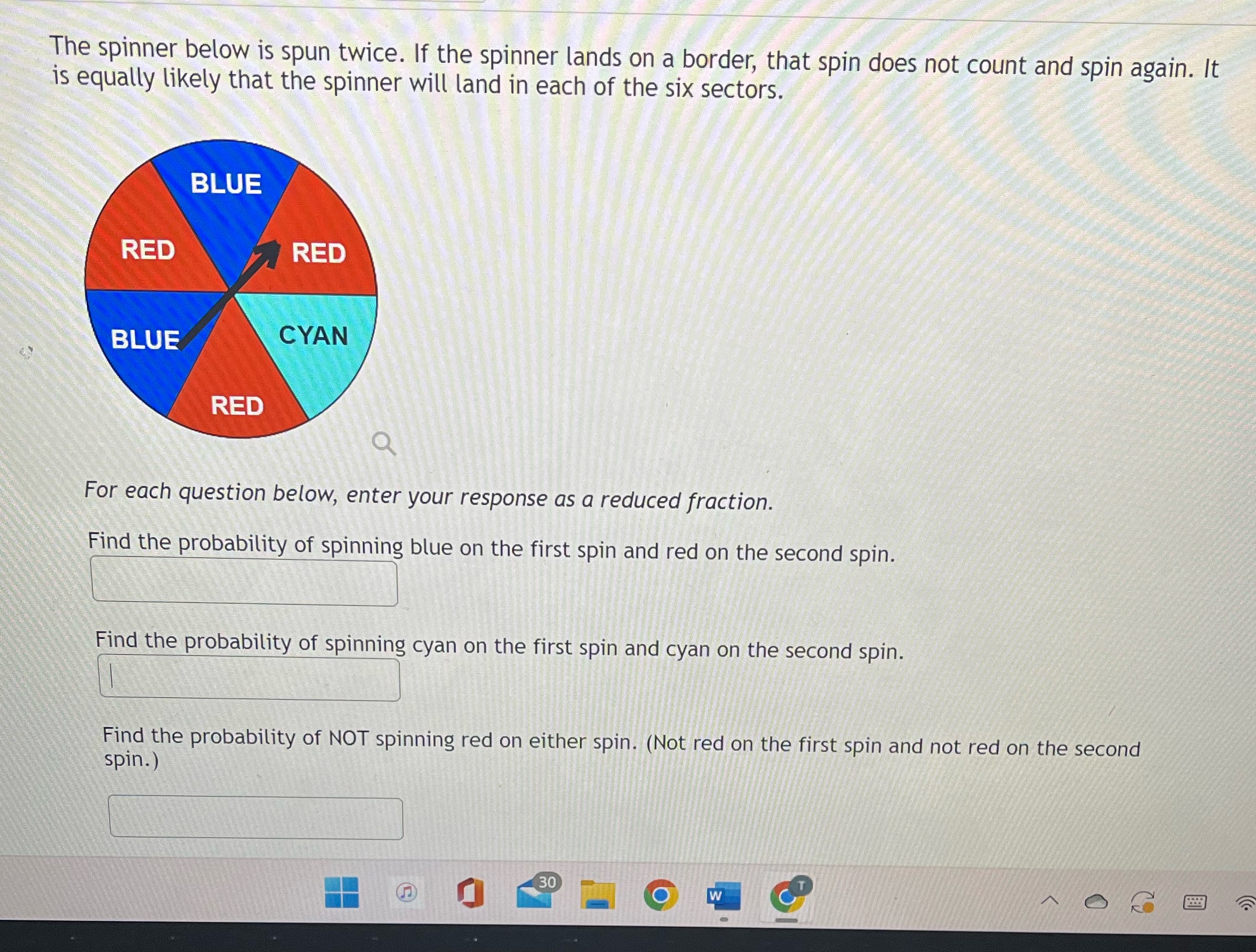 The spinner below is is equally likely that spun