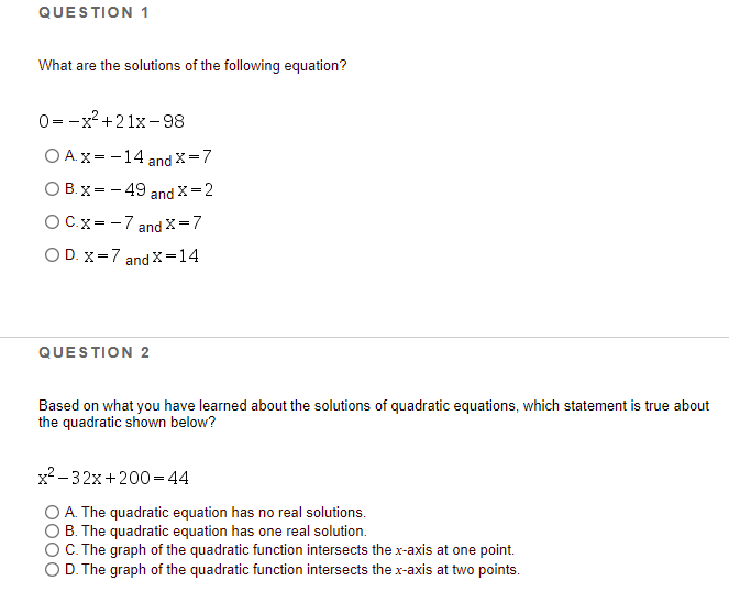 QUESTION 1 What are the solutions of the