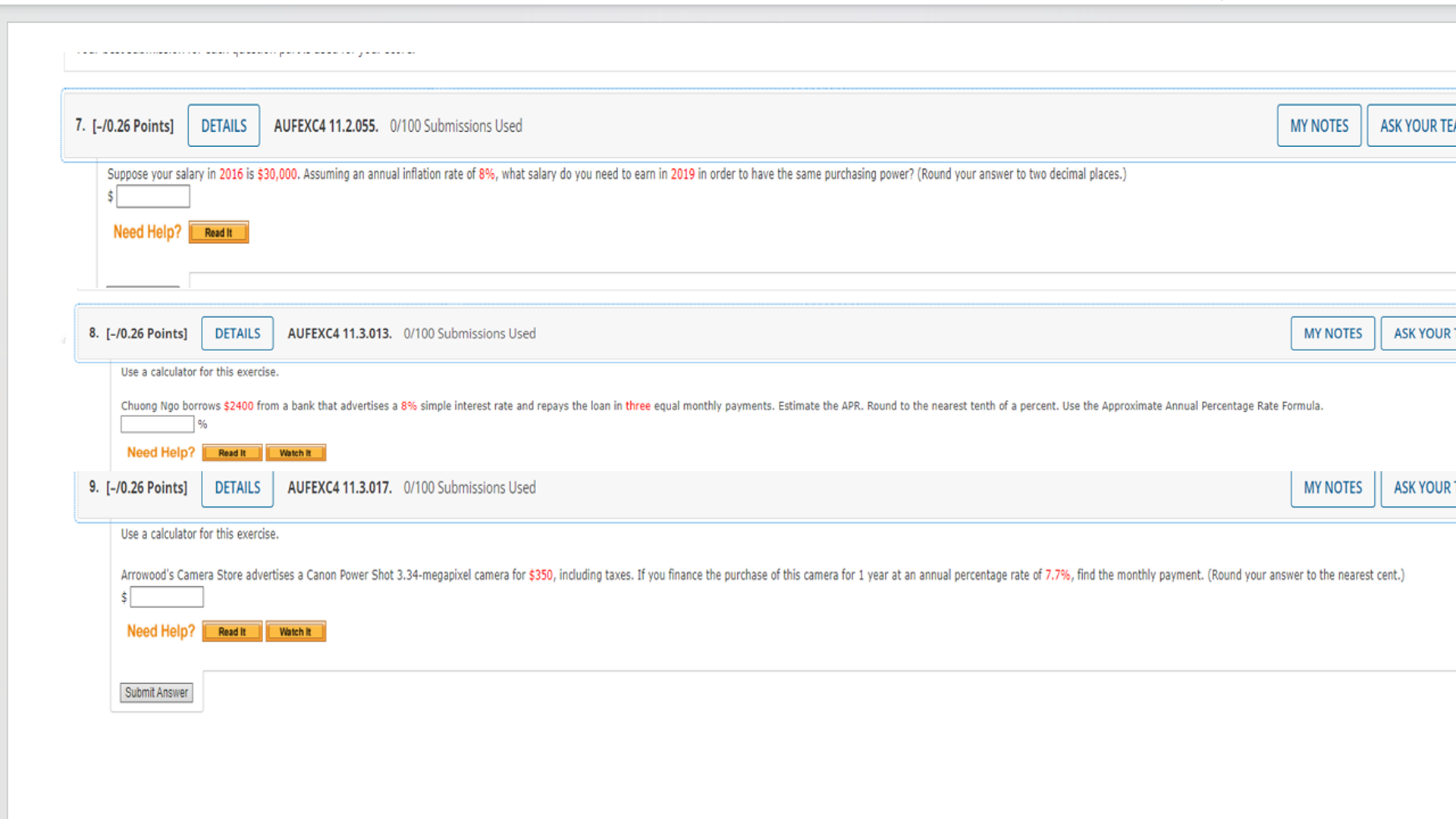 7. [-/0.26 Points] DETAILS AUFEXC4 11.2.055.