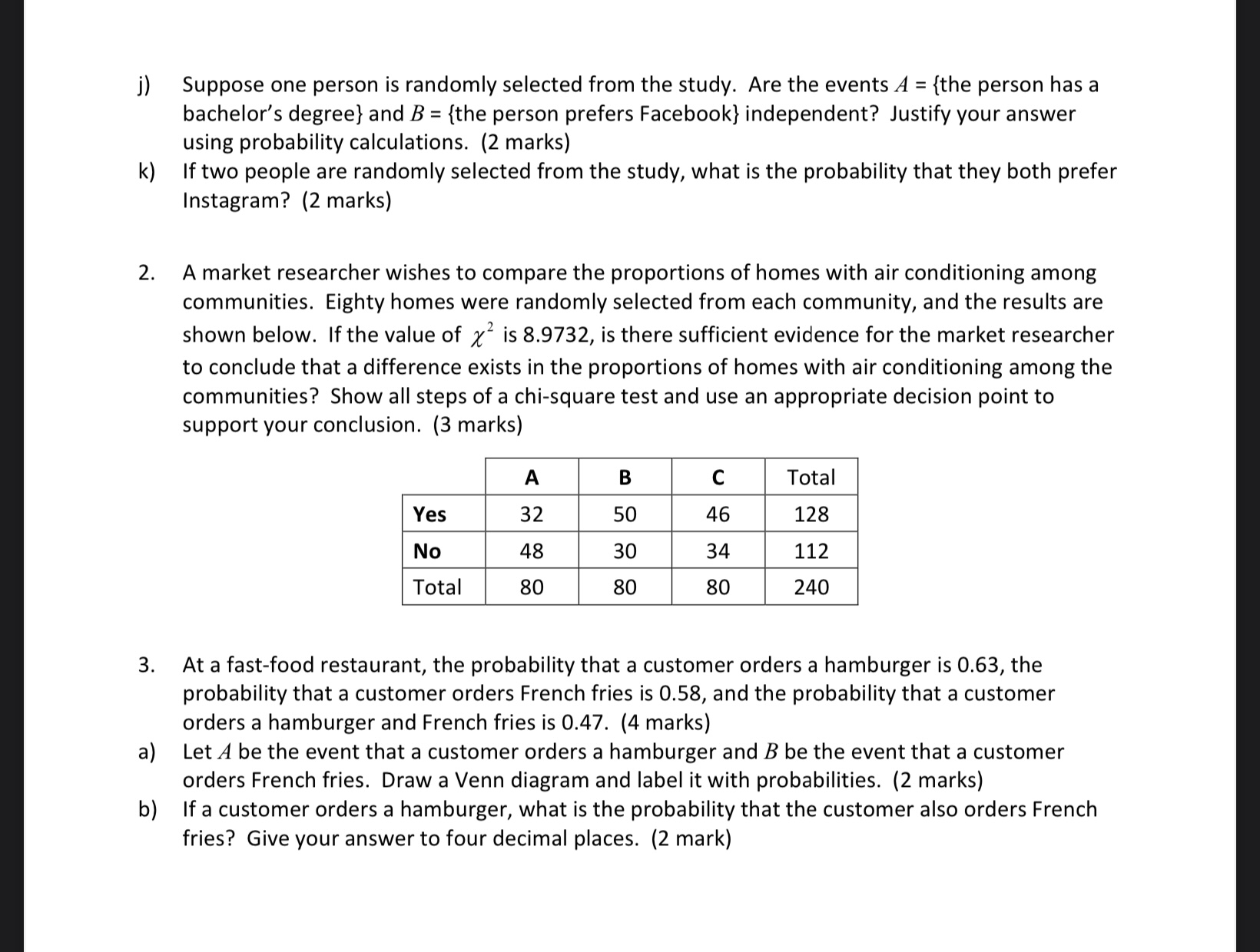 1. a) b) c) d) e) f) g h) An analyst would like