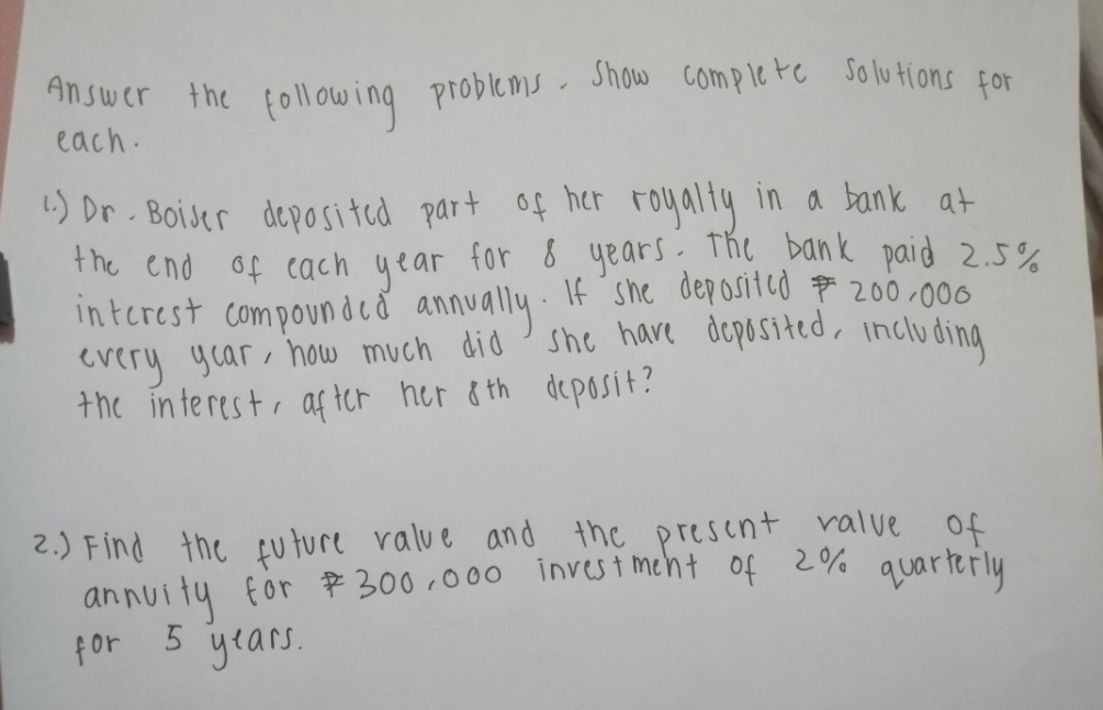 I Need help? Answer the following problems . show