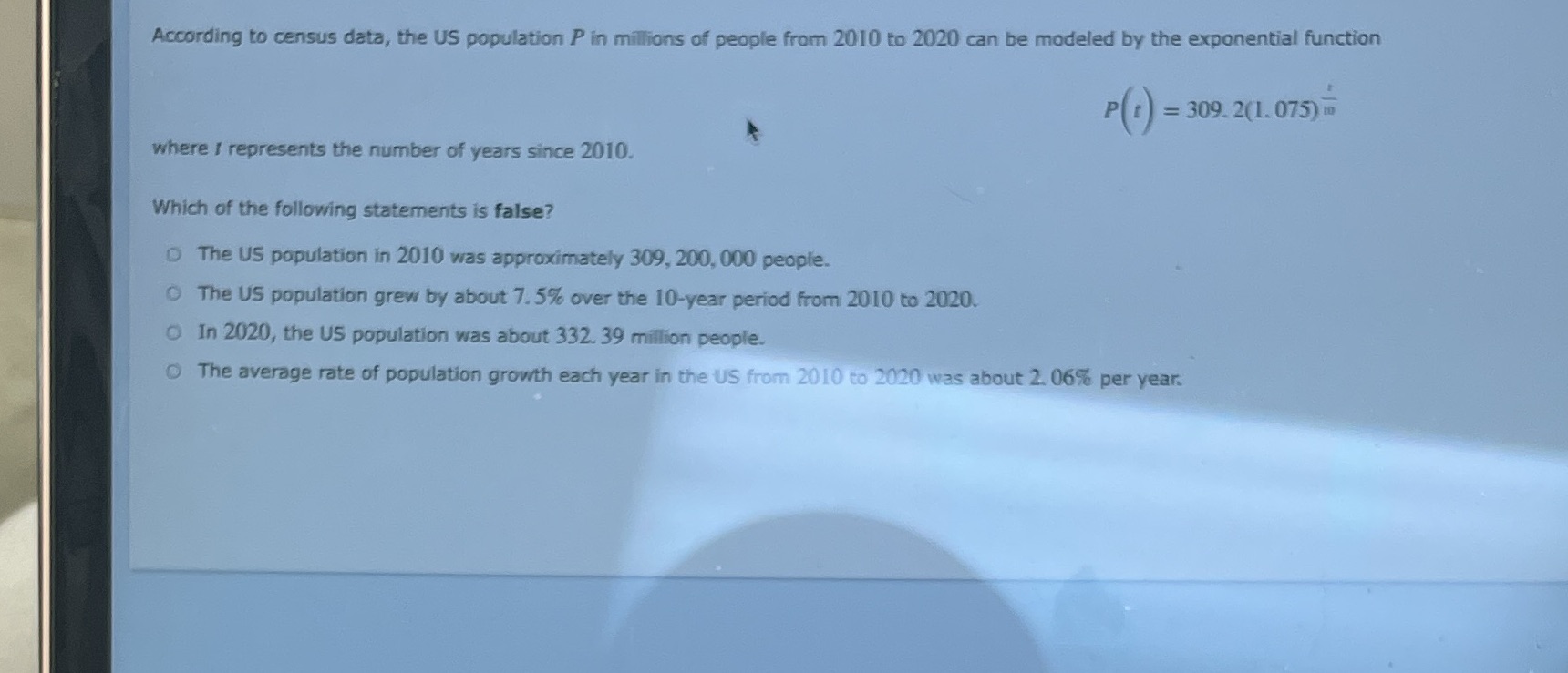 According to census data, the US population P in