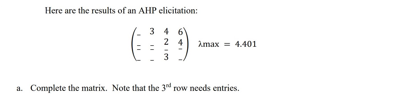 Please complete the following matrix for the