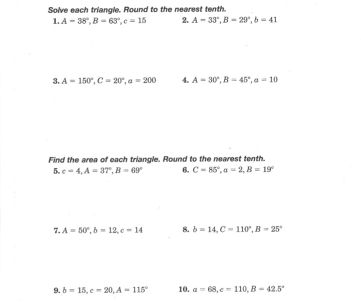 Show work please Solve each triangle. Round to