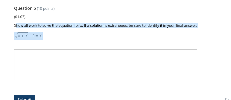 Show all work to solve the equation for x. If a