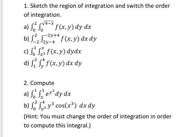 1. Sketch the region of integration and switch