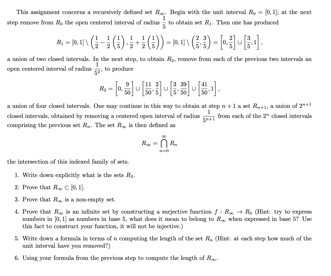 This assignment concerns a recursively dened set