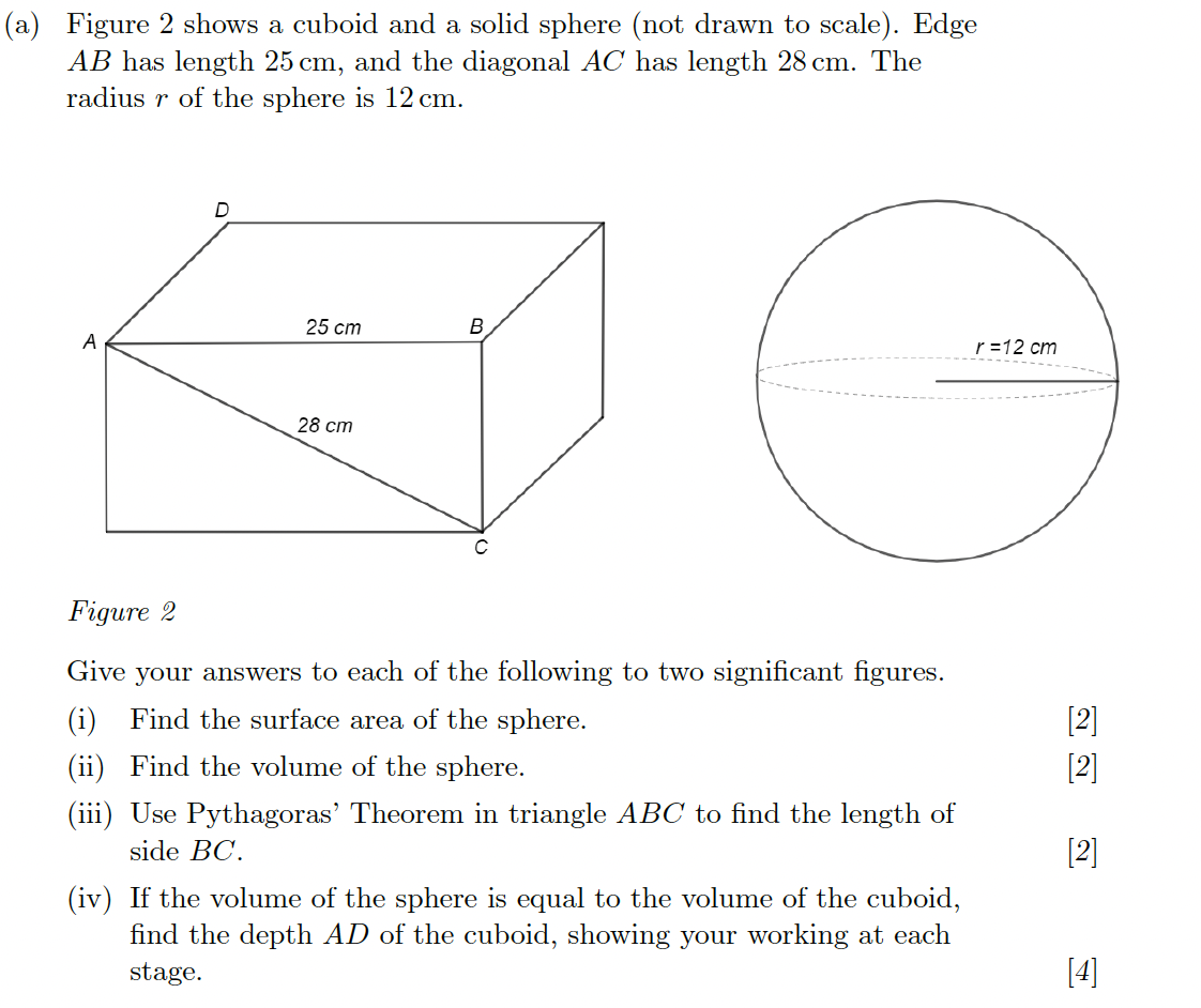 (a) Figure 2 shows a cuboid and a solid sphere