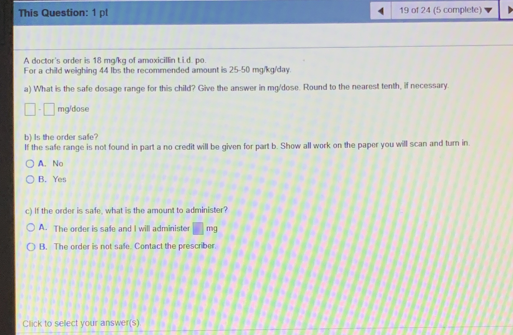 This Question: 1 pt 19 of 24 (5 complete) A