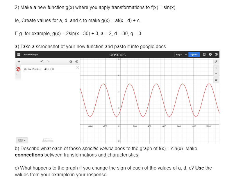2) Make a new function g(x) where you apply