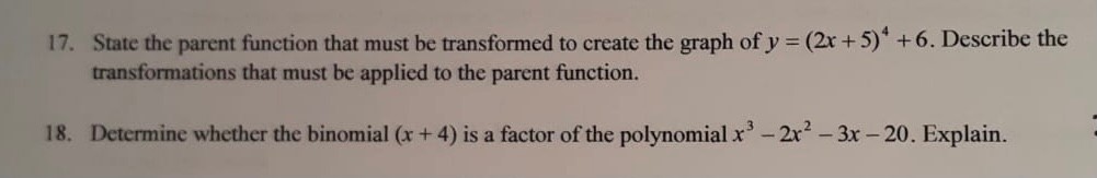 17. State the parent function that must be