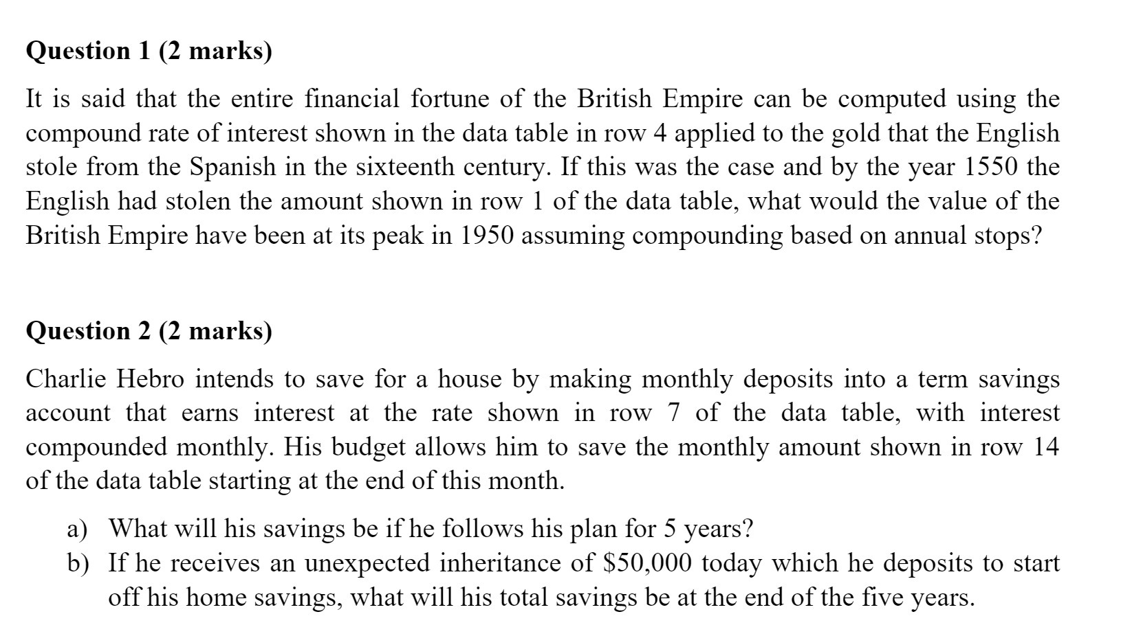 Question 1 (2 marks) It is said that the entire