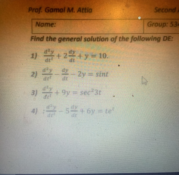 Please solve all the parts Prof. Gamal M. Attia