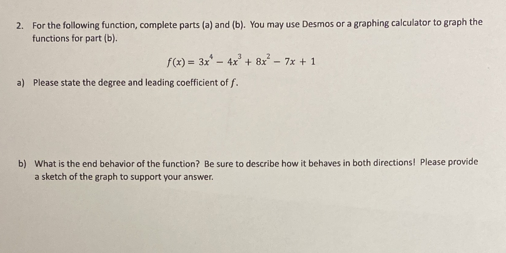 2. For the following function, complete parts (a)