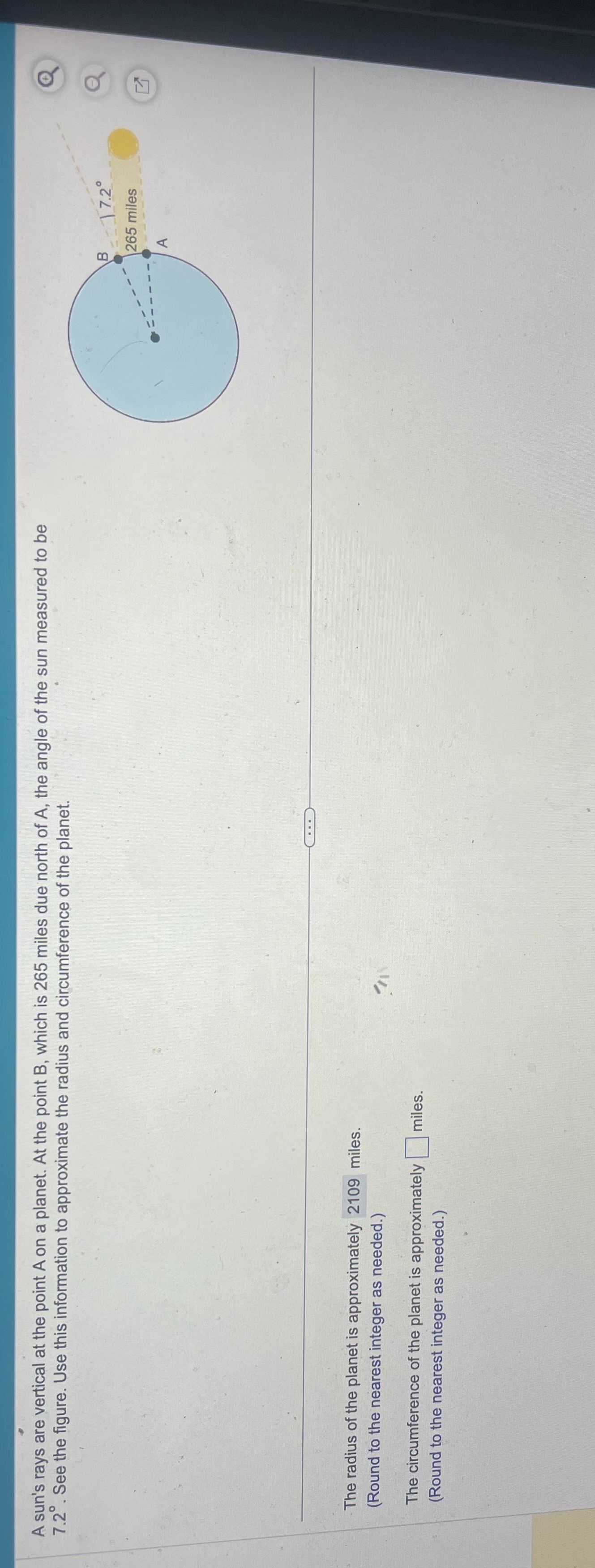 Find circumference A sun's rays are vertical