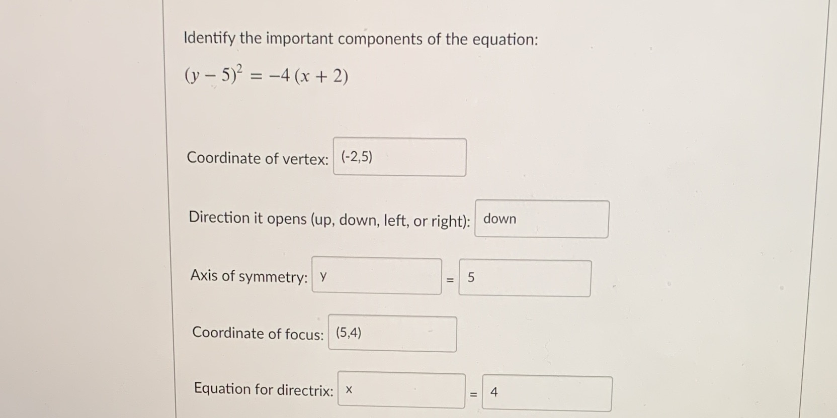 Fill In Components of the Equation Identify the