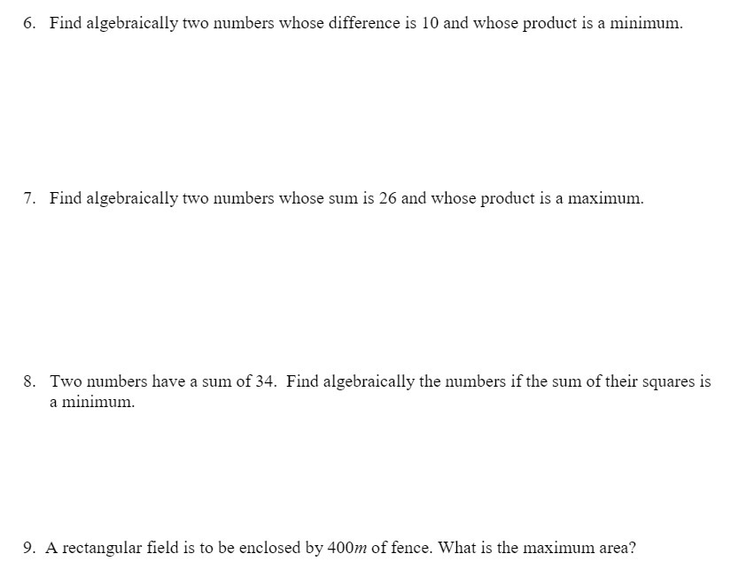 6. Find algebraically two numbers whose