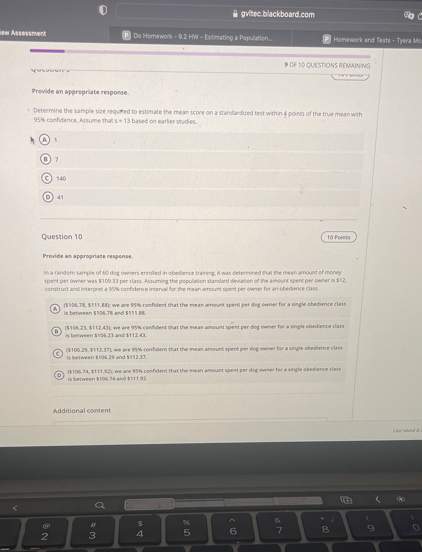 gvltec.blackboard.com Do Homework - 9.2 HW ~