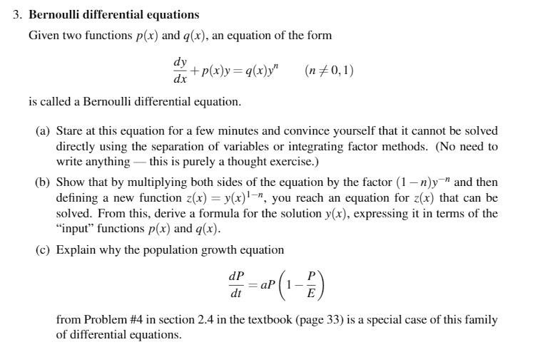 3. Bernoulli differential equations Given two