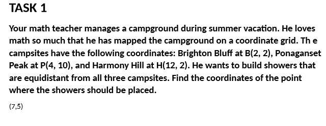 TASK 1 Your math teacher manages a campground