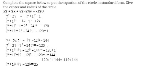 Complete the square below to put the equation of