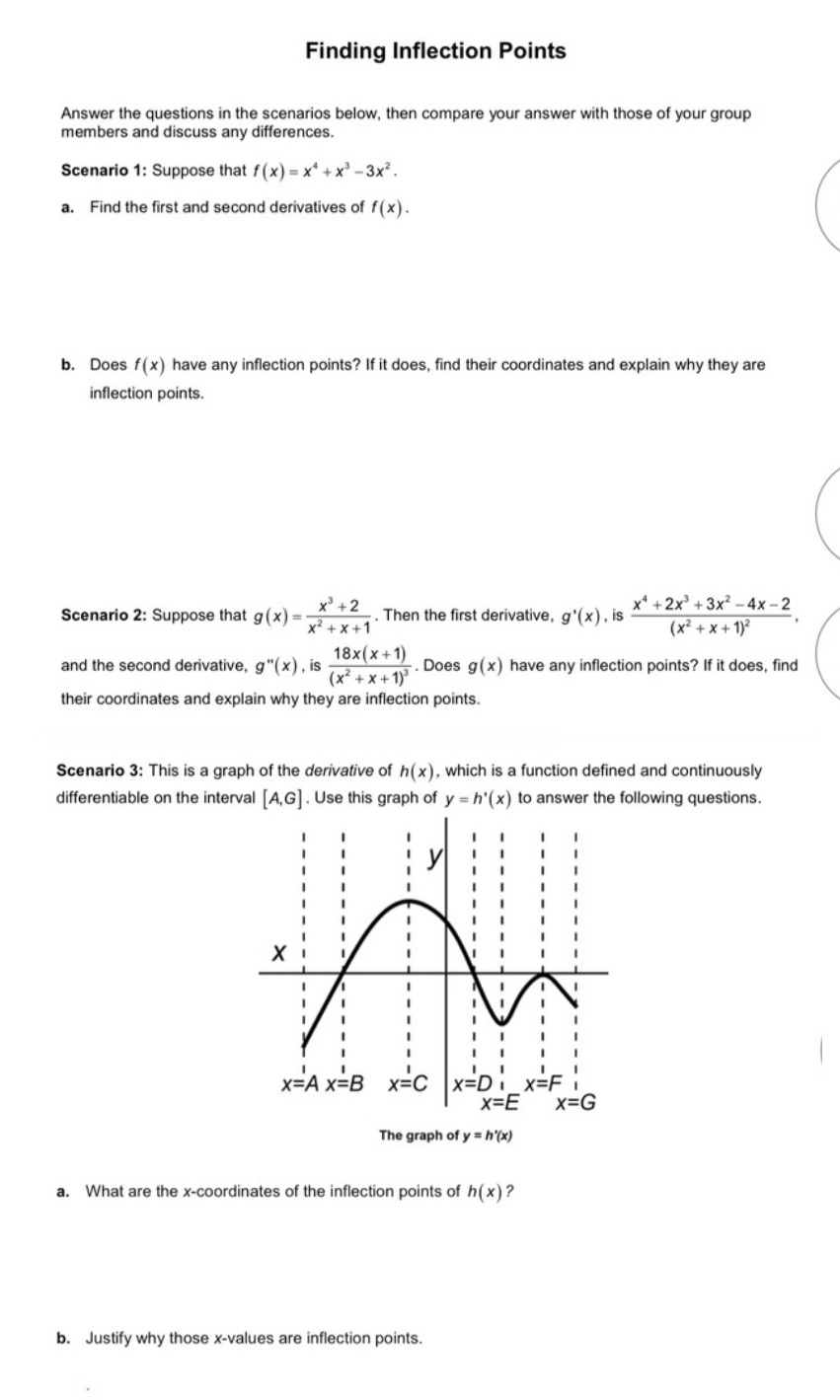 Finding Inflection Points Answer the questions in