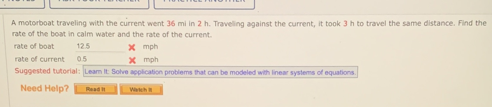 A motorboat traveling with the current went 36 mi