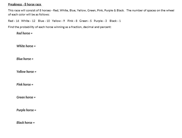 Preakness - 8 horse race This race will consist