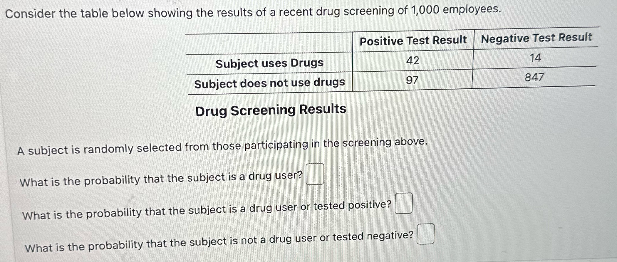 Consider the table below showing the results of a