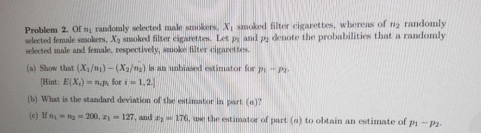 Problem 2. Of nj randomly selected male smi