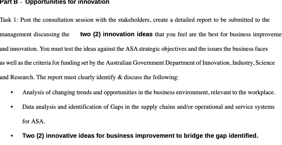 Part B - Opportunities for innovation Task 1: