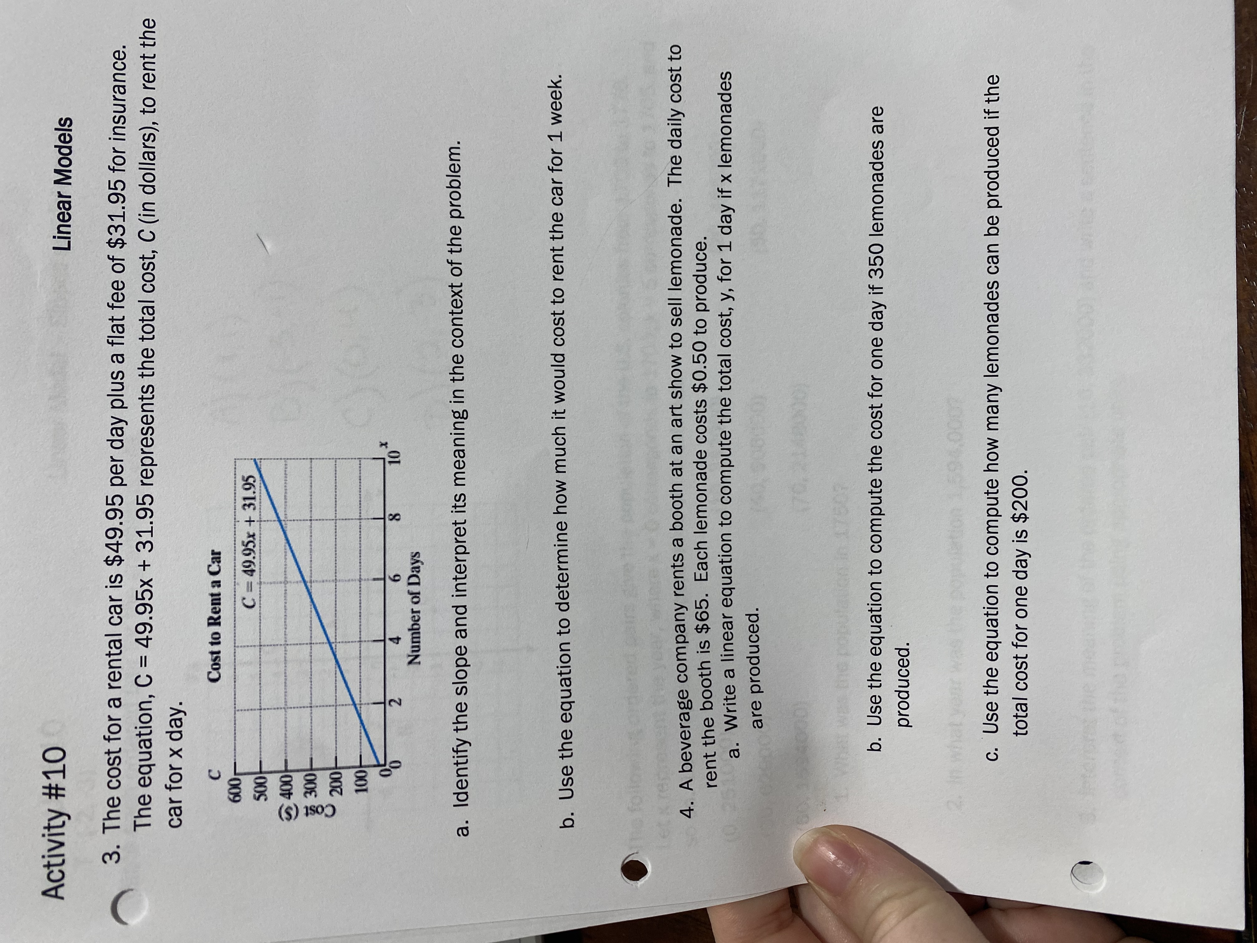 I need help. <3 Activity #10 Linear Models 3. The