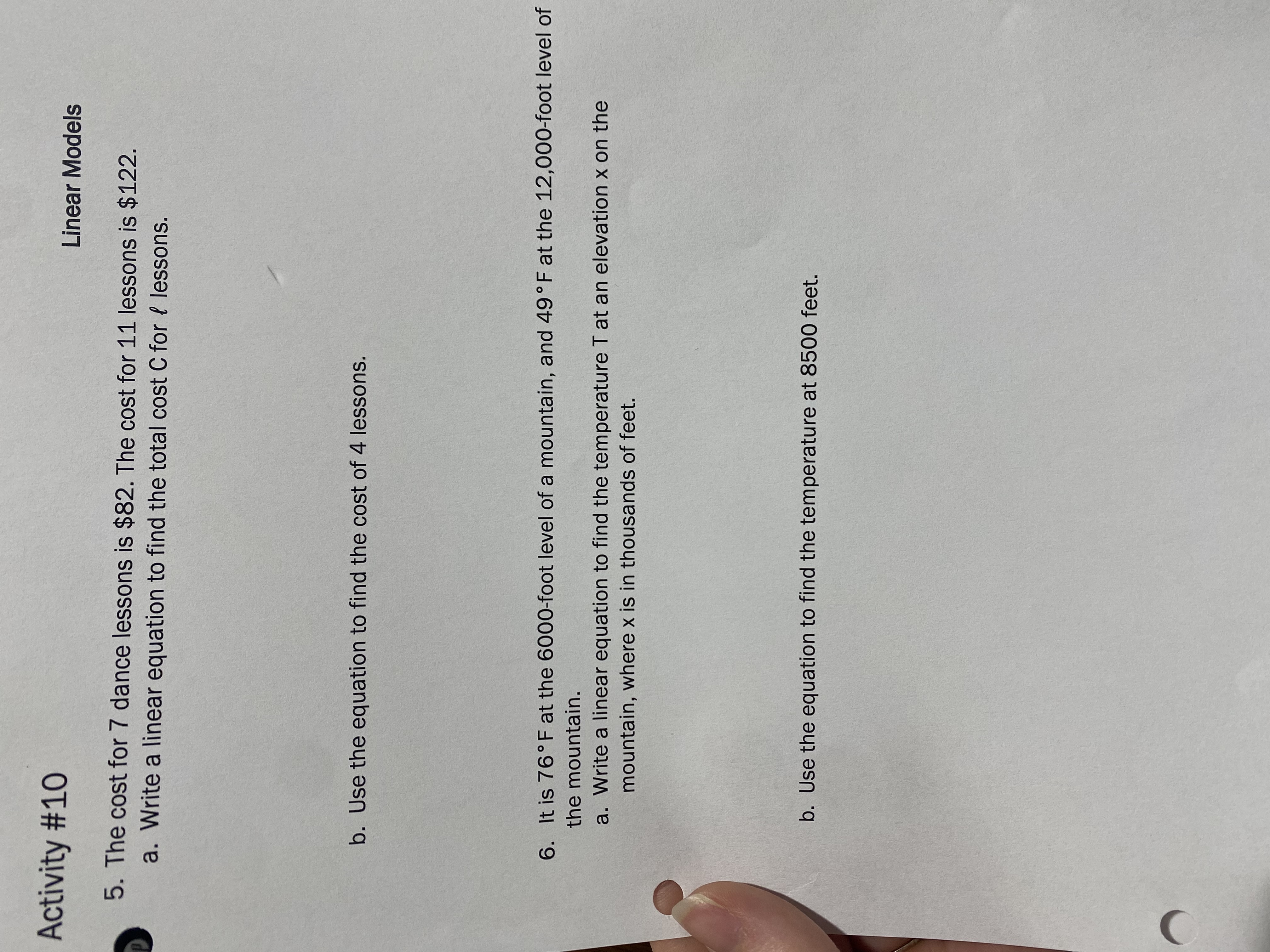 I need help. <3 Activity #10 Linear Models 3. The