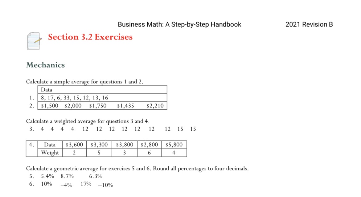 Business Math: A Step-by-Step Handbook - j; _:Jr,
